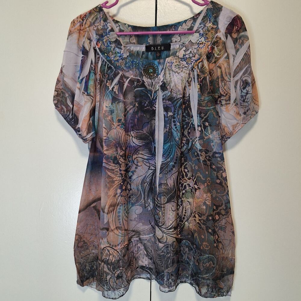 B.L.E.U. Embellished Boho Whimsigoth Tunic Top Large